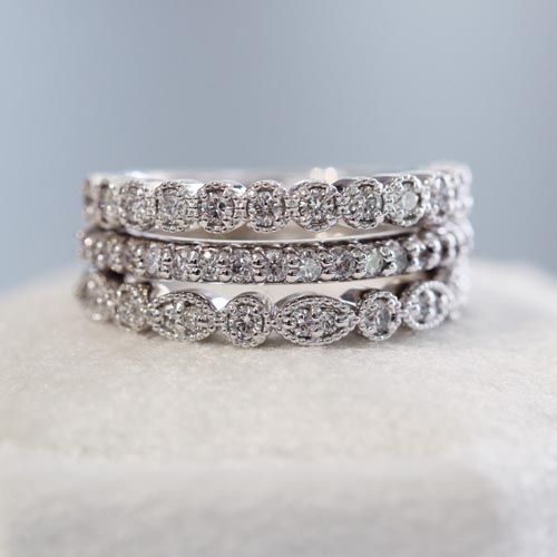 diamond stacked wedding bands