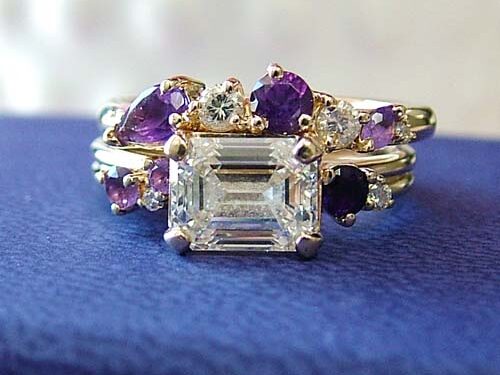 Vibrant band with colored gemstones, a trending wedding ring style.