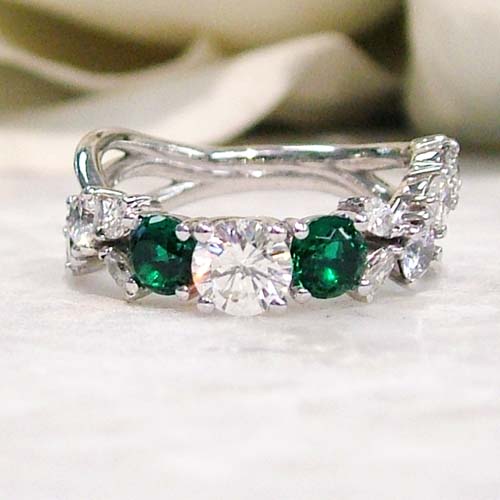 emerald accented wedding ring