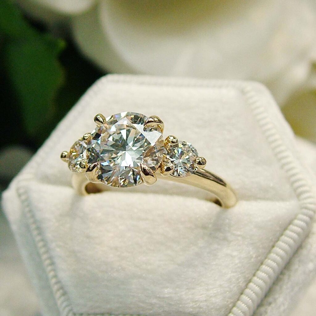 lab grown three diamond engagement ring