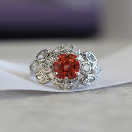 Orange Sapphire and Diamond Ring